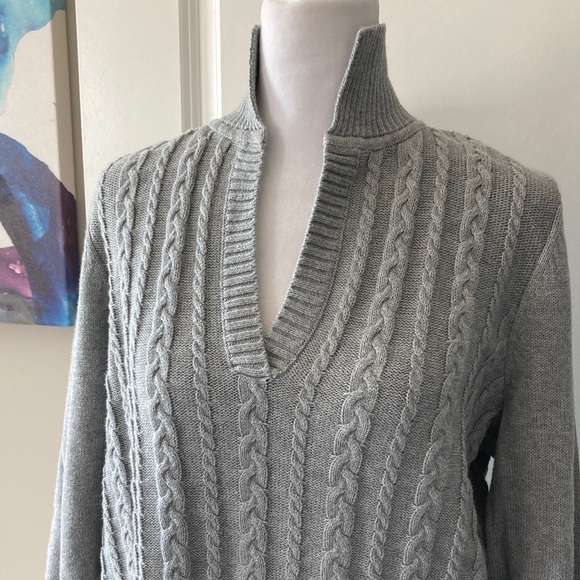 Talbots 1X Gray V-Neck Cable Knit Sweater NWT - Picture 6 of 11